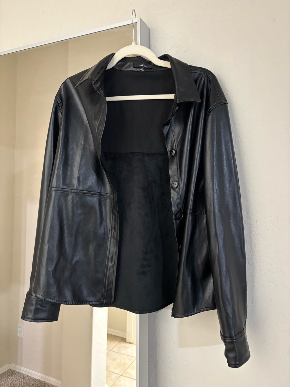 Lulu's Black Faux Leather Button-Up Jacket
